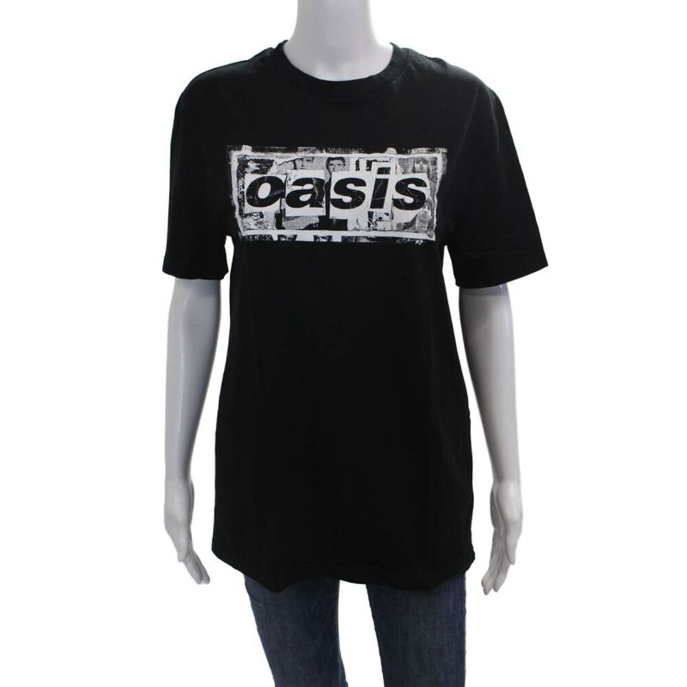 Oasis Unisex T-Shirt Black Graphic Cotton Crew Neck Short Sleeve Size S